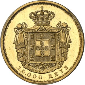 Louis Ier (1861-1889). 10000 réis (couronne), aspect Flan bruni (PROOFLIKE) 1878, Lisbonne.