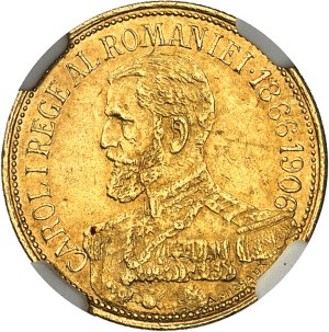 Charles I of Romania (1866-1914). 12 1/2 lei, 40th anniversary of reign 1906, Brussels.