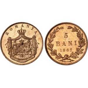 Charles Ier de Roumanie (1866-1914). Lot de 1 banu, 2 et 5 bani 1867, Heaton.