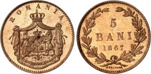 Charles I of Romania (1866-1914). Lot of 1 banu, 2 and 5 bani 1867, Heaton.
