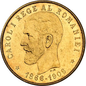 Charles Ier de Roumanie (1866-1914). 100 lei, 40e anniversaire de règne 1906, Bruxelles.