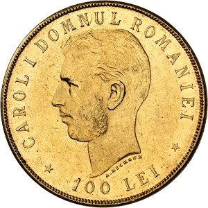 Charles I of Romania (1866-1914). 100 lei, 40th anniversary of reign 1906, Brussels.