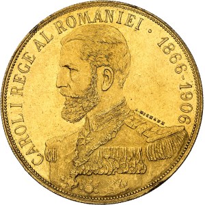 Charles Ier de Roumanie (1866-1914). 50 lei, 40e anniversaire du règne 1906, Bruxelles.