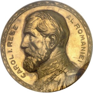 Charles Ier de Roumanie (1866-1914). Médaille d’Or, inauguration du nouveau bâtiment du Ministère des travaux publics, par J. Resch 1910, Bucarest.