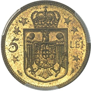 Michel I [Mihai I], regency (1927-1930). 5 lei, Flan bruni (PROOF) 1930, Paris.