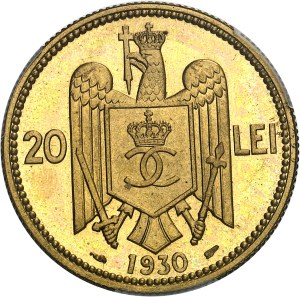 Carol II (1930-1940). 20 lei by Lavrillier, Flan bruni (PROOF) 1930, Paris.