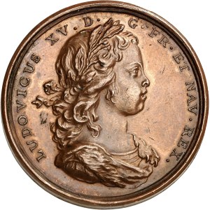 Pierre Ier le Grand (1689-1725). Médaille, entrevue du tsar Pierre Ier avec Louis XV le 11 mai 1717, par J. Duvivier (non signée) MDCCXVII (1717), Paris.