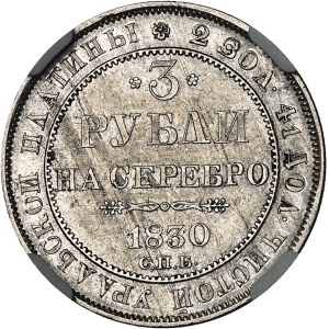 Nicolas Ier (1825-1855). 3 roubles en platine 1830, СПБ, Saint-Pétersbourg.