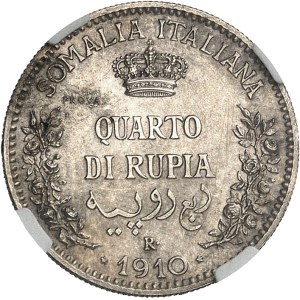 Victor-Emmanuel III (1900-1946). Essai d’un quart de roupie 1910, R, Rome.