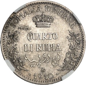 Victor-Emmanuel III (1900-1946). Essay on a quarter rupee 1910, R, Rome.