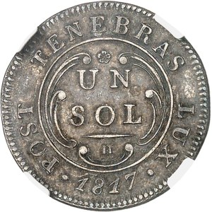 Genève (canton de). Épreuve de Un sol sur flan en argent 1817 H, Genève.