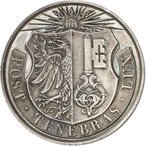 Genève (canton de). Médaille, inauguration du chemin de fer entre Lyon et Genève le 16 mars 1858, par A. Bovy 1858, Genève.