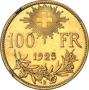 Swiss Confederation (1848 to present). 100 francs Vreneli 1925, B, Bern.