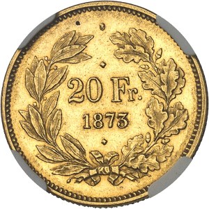 Swiss Confederation (1848 to present). Test of 20 francs HELVETIA by L. Wiener 1873, angel head, Brussels.