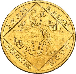 First Czechoslovak Republic (1918-1938). Gold 2-double-count medal, 10th anniversary of the Republic, by O. Spaniel 1928, Kremnitz.