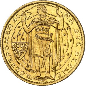 Première république tchécoslovaque (1918-1938). Médaille monétiforme au module de 5 ducats en or, millénaire du christianisme en Bohème 1929, Kremnitz.