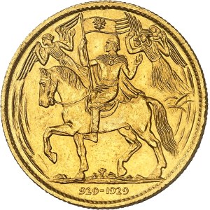 Première république tchécoslovaque (1918-1938). Médaille monétiforme au module de 5 ducats en or, millénaire du christianisme en Bohème 1929, Kremnitz.