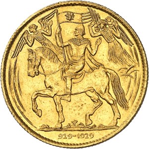 Première république tchécoslovaque (1918-1938). Médaille monétiforme au module de 3 ducats en or, millénaire du christianisme en Bohème 1929, Kremnitz.