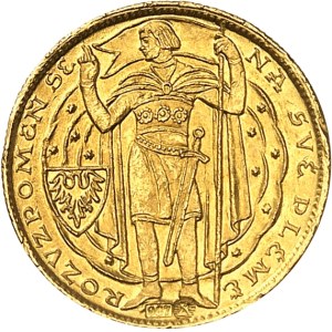 Première république tchécoslovaque (1918-1938). Médaille monétiforme au module du Ducat en or, millénaire du christianisme en Bohème 1929, Kremnitz.