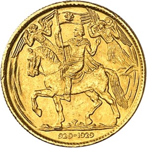 Première république tchécoslovaque (1918-1938). Médaille monétiforme au module du Ducat en or, millénaire du christianisme en Bohème 1929, Kremnitz.