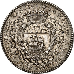 Amérique-Canada (colonies françaises), Louis XV (1715-1774). Jeton de Mathurin Bellabre, Maire de Nantes, aux Amérindiens par Duvivier 1748, Paris.
