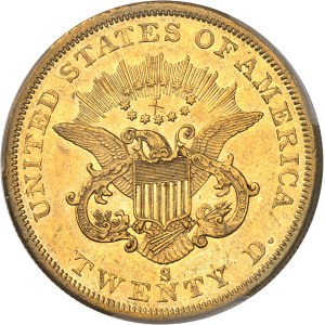 République fédérale des États-Unis d’Amérique (1776-à nos jours). 20 dollars Liberty, sans devise 1856, S, San Francisco.