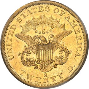 Federal Republic of the United States of America (1776-present). 20 Liberty dollars, without motto 1856, S, San Francisco.