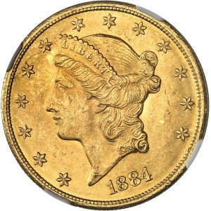 République fédérale des États-Unis d’Amérique (1776-à nos jours). 20 dollars Liberty, avec devise 1884, CC, Carson City.