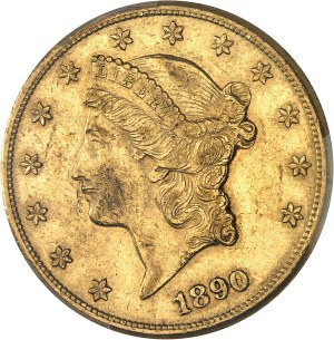 Federal Republic of the United States of America (1776-present). 20 Liberty dollars, with motto 1890, CC, Carson City.