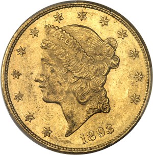 Federal Republic of the United States of America (1776-present). 20 Liberty dollars, with motto 1893, CC, Carson City.