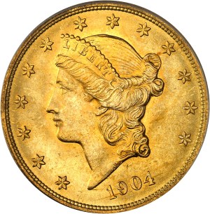 Federal Republic of the United States of America (1776-present). 20 Liberty dollars, with motto 1904, Philadelphia.