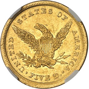 République fédérale des États-Unis d’Amérique (1776-à nos jours). 5 dollars Liberty, sans devise 1839, Philadelphie.