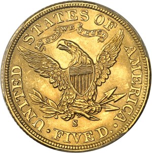 Federal Republic of the United States of America (1776-present). 5 Liberty dollars, with motto 1902, S, San Francisco.