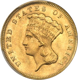 Federal Republic of the United States of America (1776-present). 3 dollars with Indian princess head 1878, Philadelphia.