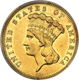 Federal Republic of the United States of America (1776-present). 3-dollar Indian princess head 1882, Philadelphia.