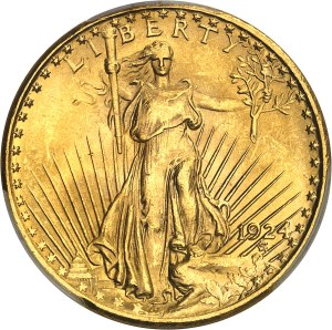 Federal Republic of the United States of America (1776-present). 20 Saint-Gaudens dollars, with 1924 motto, Philadelphia.