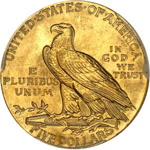 République fédérale des États-Unis d’Amérique (1776-à nos jours). 5 dollars Indien 1908, Philadelphie.