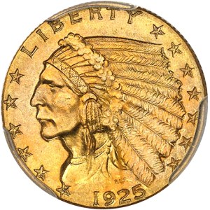 République fédérale des États-Unis d’Amérique (1776-à nos jours). 2 1/2 dollars Indien 1925, D, Denver.