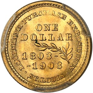 République fédérale des États-Unis d’Amérique (1776-à nos jours). Un dollar Jefferson, Exposition du commerce de Louisiane 1903, Philadelphie.