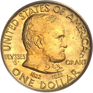 République fédérale des États-Unis d’Amérique (1776-à nos jours). Un dollar mémorial Ulysses S. Grant, avec étoile 1922, Philadelphie.