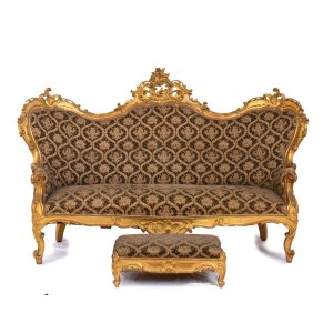 Italian Louis XVI gilded sofa with footstool Rome, 18th century