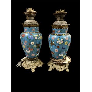 Pair of French cloisonné enamel lamps Early 20th century