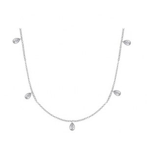 WHITE GOLD NECKLACE WITH 7 LAB GROWN DIAMONDS - 126 - STATION NECKLACE