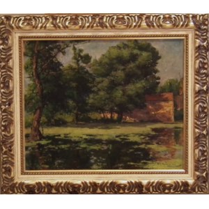 Michał Gorstkin-Wywiórski(1861 Warszawa-1926 Berlin),Pejzaż ze stawem,1927 em