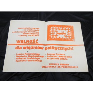 Plakat Wolnosć dla więźniów politycznych - Solidarność Komitety Obrony Więzionych za Przekonania (KOWzaP)