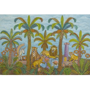 Jan Płaskociński (1919 Puławy - 1993 Varsovie), Le lion et les tigres, 1968