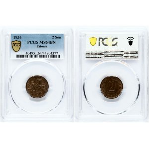 Estonia 2 Senti 1934 PCGS MS 64 BN ONLY ONE COIN IN HIGHER GRADE