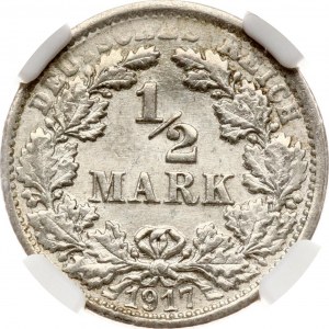 Deutschland 1/2 Mark 1917 F NGC MINT ERROR MS 62