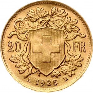 Švajčiarsko 20 frankov 1935 LB Vreneli