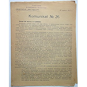 COMMUNICATION No. 26. March 30, 1917. Printed as a manuscript. [Article titles : March 25 Day in Lublin....